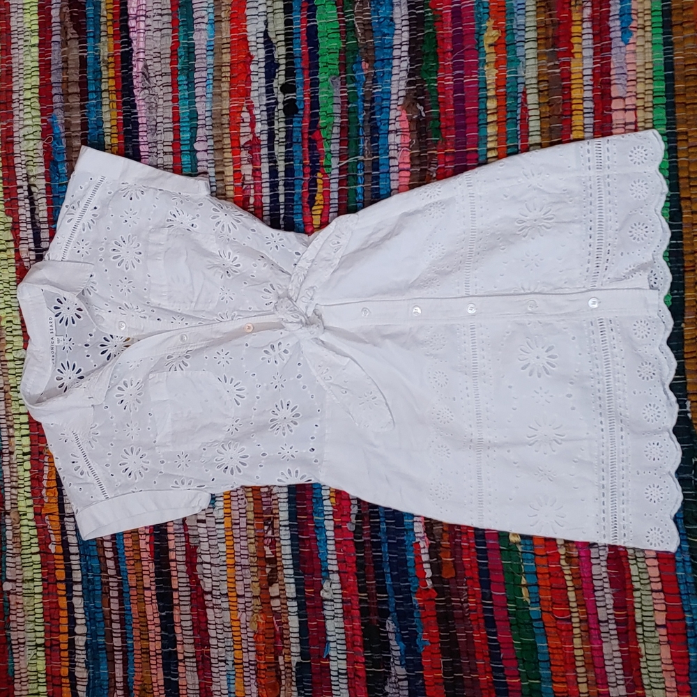 Veronica Beard White Eyelet Button-Down Mini Dress